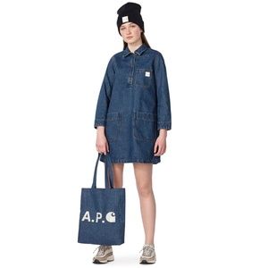 APC X CARHARTT ROBE AURELIA BLUE DENIM DRESS